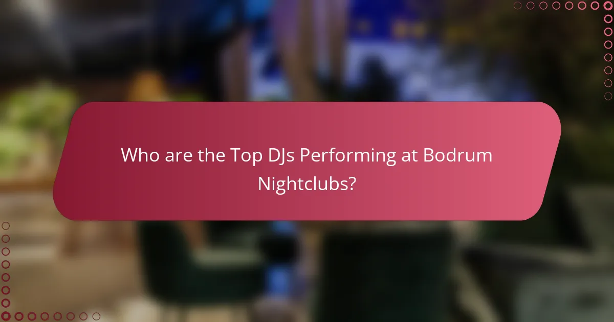 Who are the Top DJs Performing at Bodrum Nightclubs?